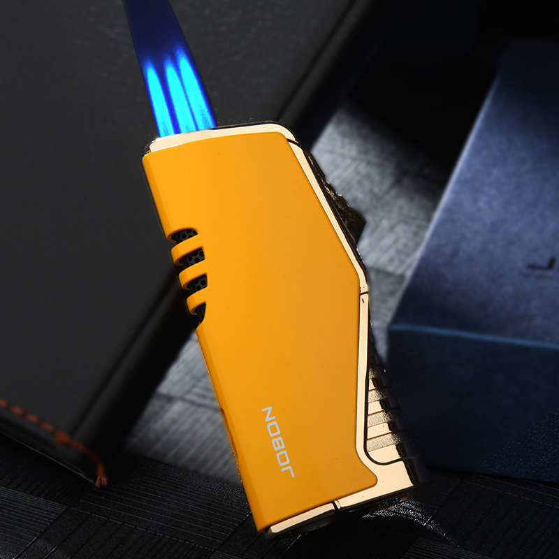 

Jobon Three Torch Lighter Jet Straight Flame Windproof Lighters with Gas Window Cigar Cutter Tool for Cigar