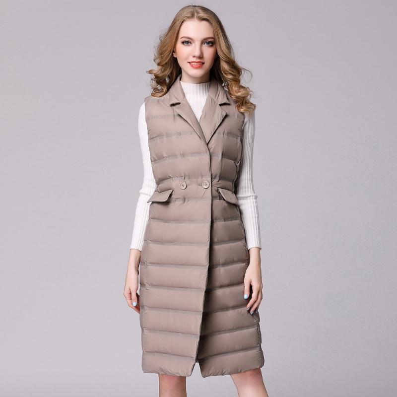 

Autumn Winter Duck Down Waistcoat Women Jackets 2020 European Long Suit Collar Thick Sleeveless Female Outwear LX870, Black