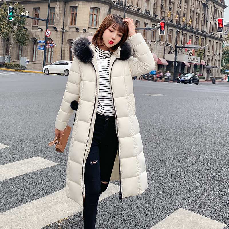 

Wholesale fashion women's winter new long paragraph over the knee big fur collar slim down jacket coat size S-3XL, Blue