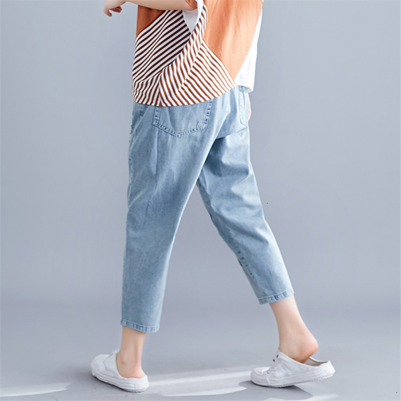 

New Arrivals Summer Embroidery Giraffe Boyfriends Jeans Woman Streetwear Vintage Capris Ladies Denim Harem Pants Femme, Blue