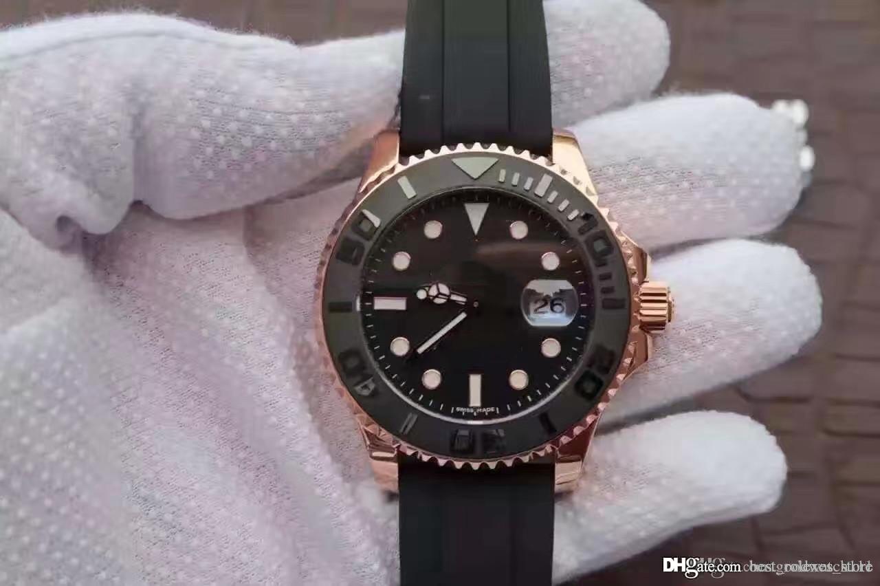 

Mens Watch YACHT MASTER 40mm Rubber Rose gold Automatic Movement Mechanical Mens Stainless Steel Watches Wristwatch free shipping, Customize