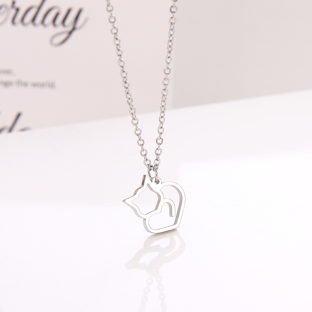 

Stainless Steel Necklaces For Women Heart Cat Choker Chain Pendant Gold Necklaces Engagement Jewelry Female's Party Trendy Statement