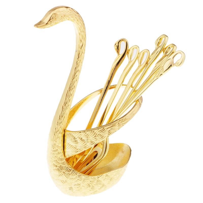 

Gold Color Stainless Steel Kitchen Dinnerware Six Spoons & One Cygnus Base