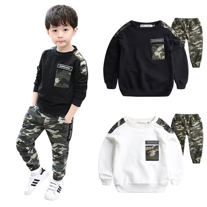 

Cotton Boy Clothes Autumn Camouflage Pattern Long Sleeve Casual T-shirt Tops Pants Outfits Set9