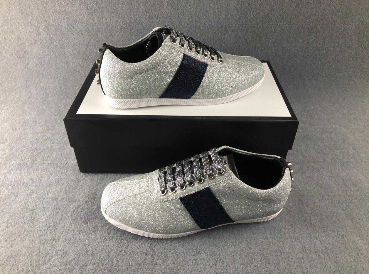 

fashion casual shoes low leather embroidery bee stripe Glitter designer sneaker big size 35-48, As picture