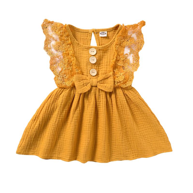 

Baby Girls Lace Ruffles Splice Dress Summer Casual Sleeveless Button Bow Princess Party A-line Dresses Cotton Linen Sundress, Green
