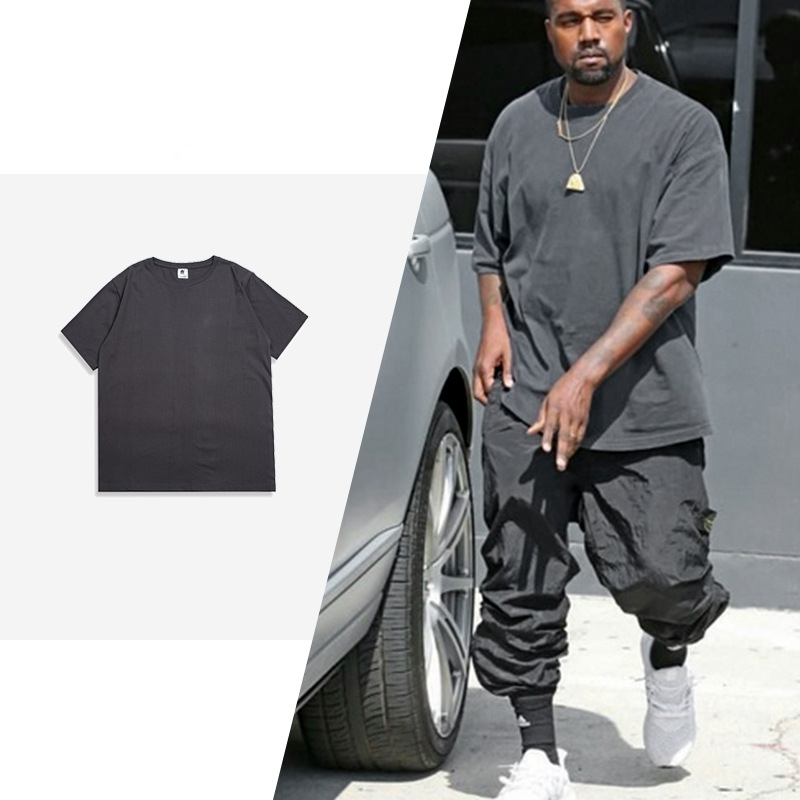 

6 Color kanye west Summer Men Solid color Casual Cotton Short Sleeve tshirt Streetwear Oversized Hip Hop Swag Men's t-shirts, White;black