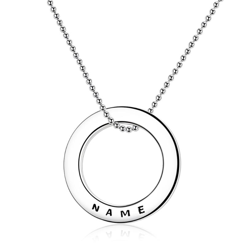 

XiaoJing 925 Sterling Silver Round Circle custom Necklace Personalized Engraved stone Name pendant Chain Valentines Day Gift