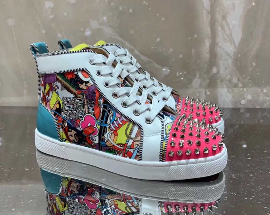 S-marque Orlato plat super Loubi Imprimer Baskets Top Rouge Chaussures Bas pour les femmes, les hommes Graffiti brevet de planche à roulettes en
