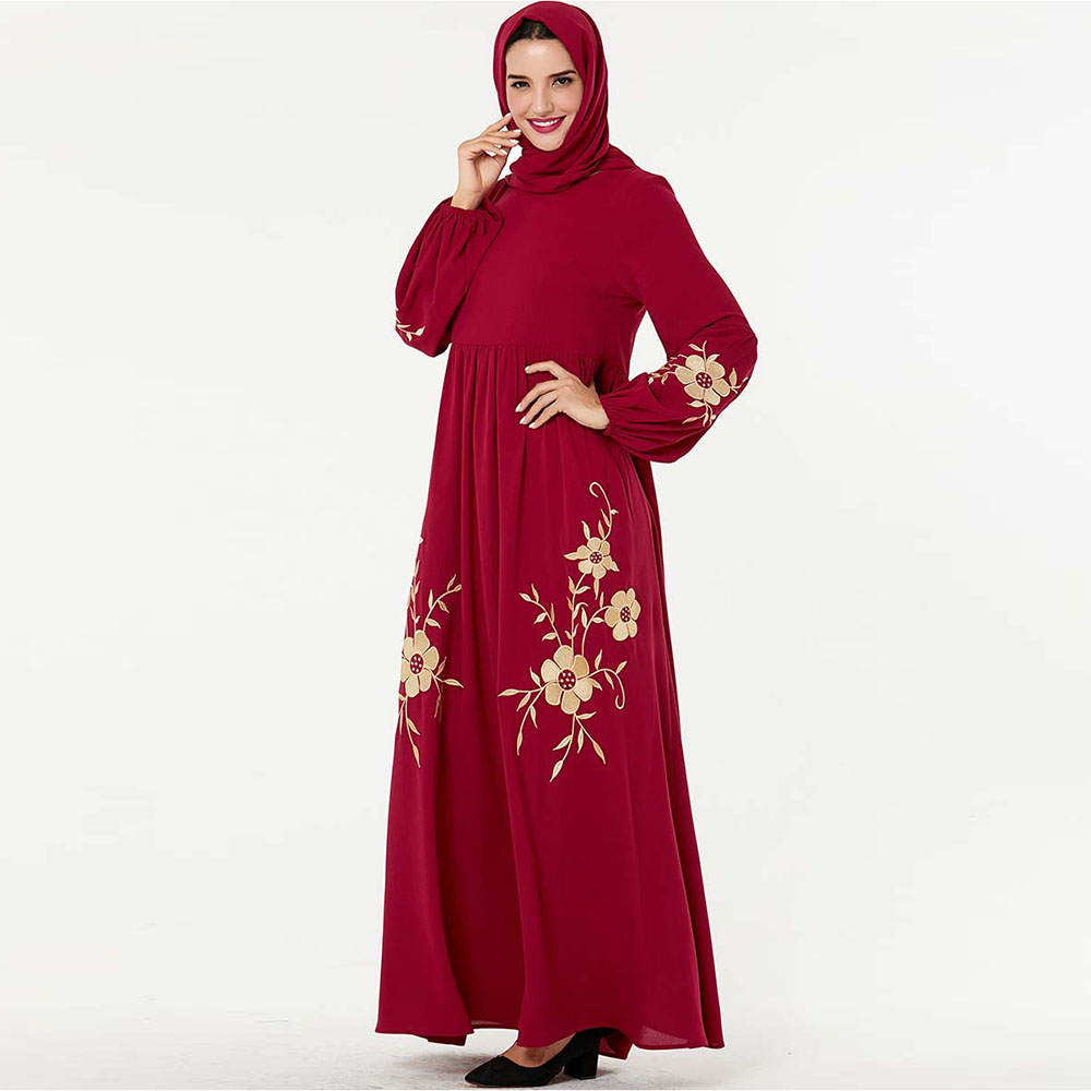 

Embroidery Muslim Dress Women Pleated Long Dresses No Hijab Islamic Clothing Plus Size Traditional Fashion Maxi Elegant Dresses