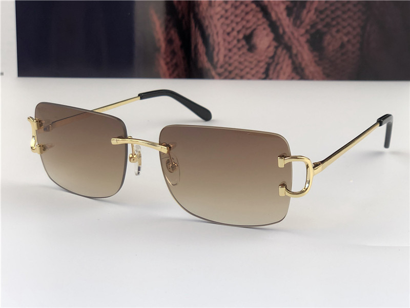 

vintage sunglasses men design framless square shape eyewear UV400 gold light color lens 0104 with case