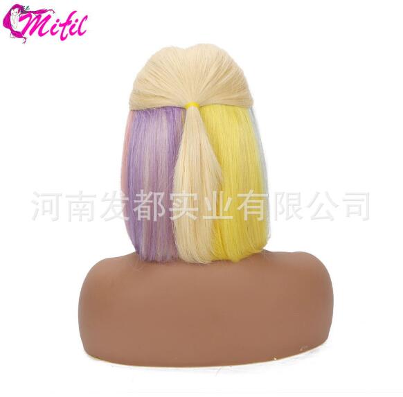 

The latest and most fashionable rainbow bobo real hair hair kit Katy Perry Halle Berry Short straight hair All lace before hand knittin, Mix color
