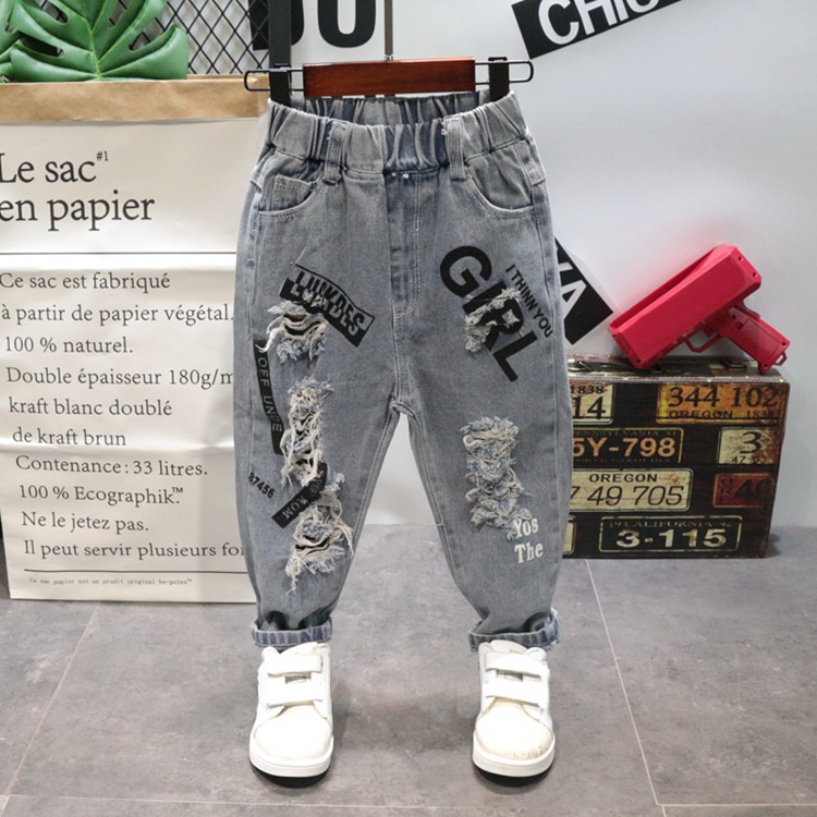

Fashion Boys Jeans Boys pants jeans for Spring Fall Children's Denim Trousers Kids Hole Vintage Washed Ripped Pants 2-7year, Blue