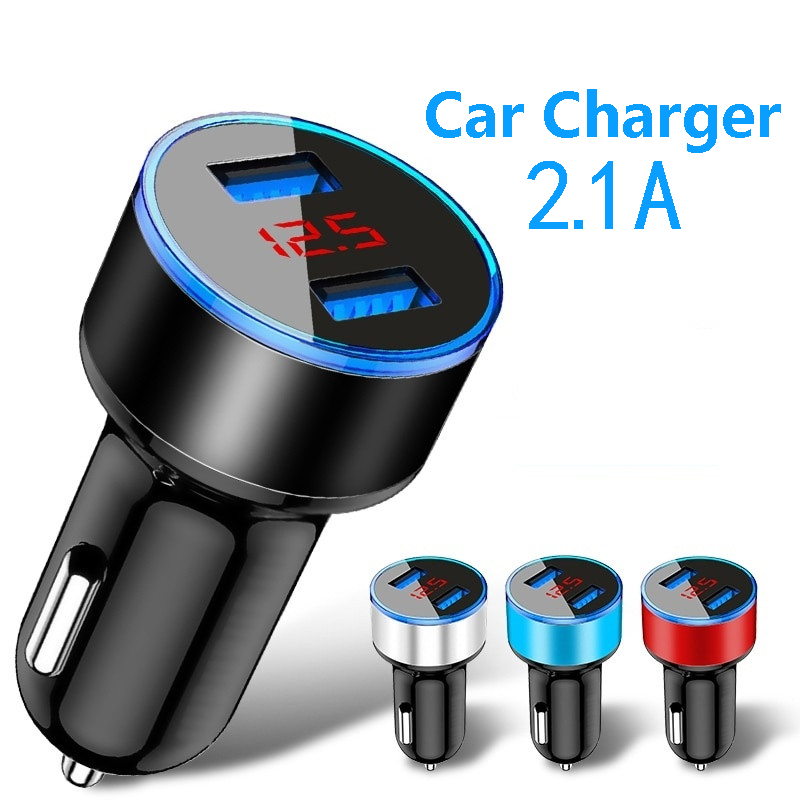 

LED Display Dual USB Car Charger 5V 2.1A Universal Mobile Phone Car-Charger for Samsung S8 S9 Huawei Tablet Free Shipping