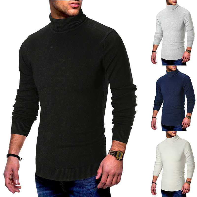 Casual Solid Autumn Casual Men'S Sweater Turtleneck Slim Fit Knittwear Mens Sweaters Pullovers Winter Blue Men Pull Homme M-2xl