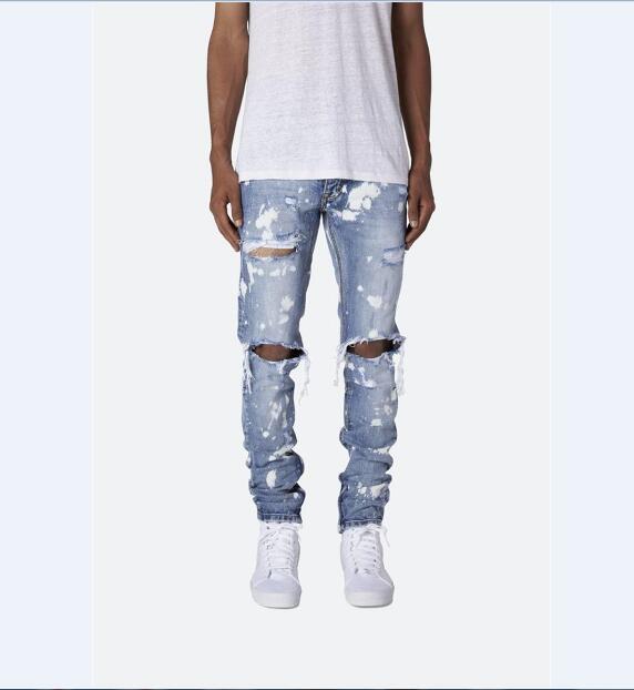 

Men Jeans Stretch Destroyed Ripped Paint point Fashion Hole Washed Slim Fit Skinny Jeans For Men, Blue