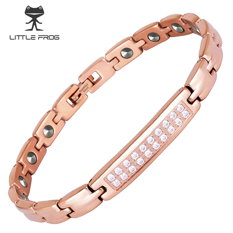 

LITTLE FROG Rose Golden 17 PCS 99.9999% Pure Germanium Bracelet for Women 316L Stainless Steel Bracelets 10196