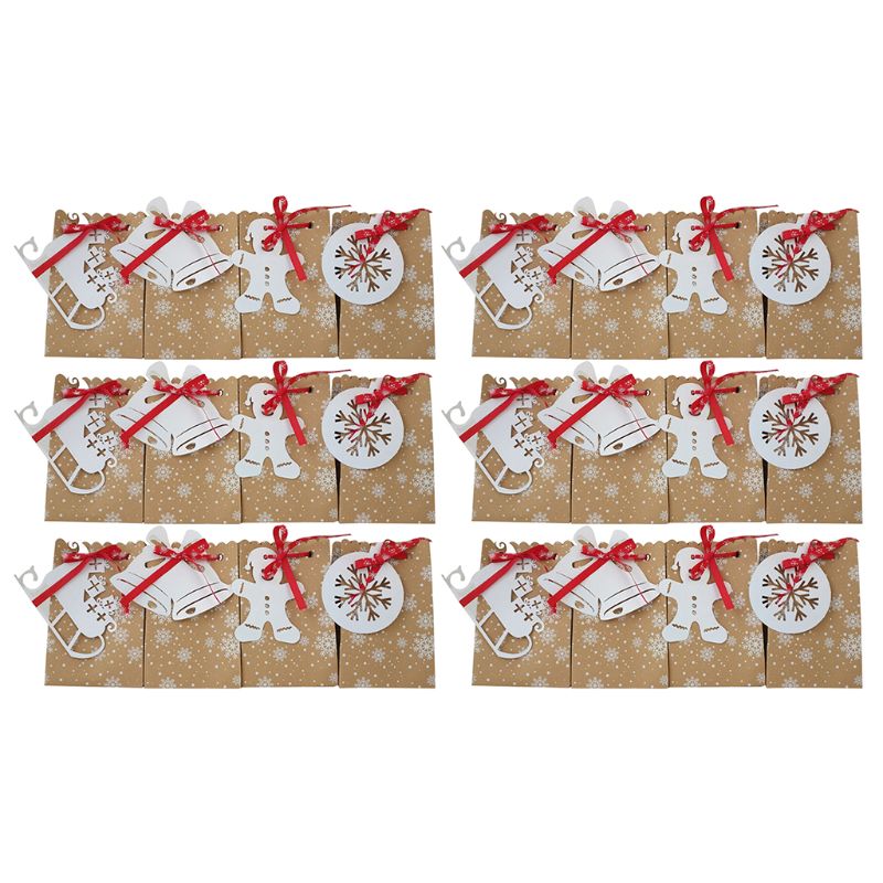 

24pcs Christmas Bags Kraft Paper Bags Goodie for Christmas Party Decoration Q1QC