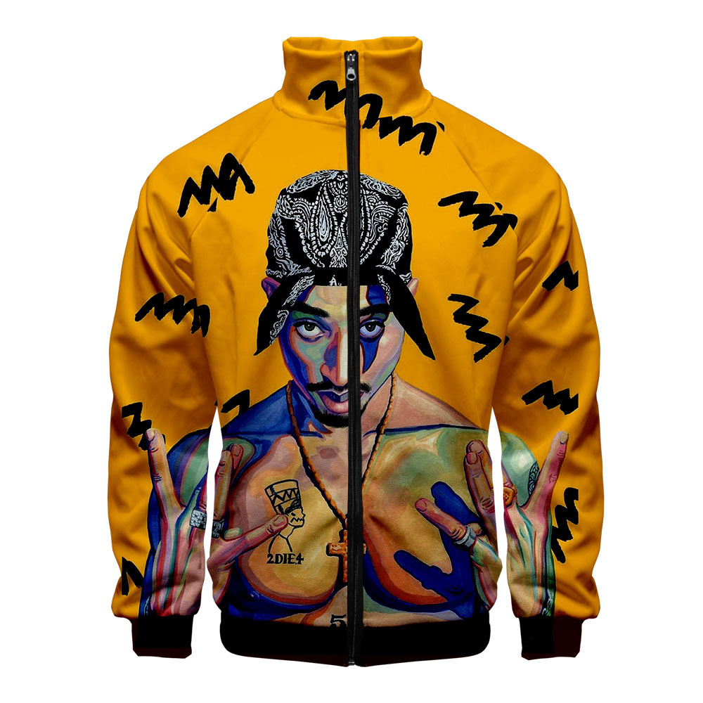 

Tupac Shakur 2pac 3D Print Stand Collar Zipper Jackets Casual Hoodies Streetwear Hipster Cool Hooded Sweatshirt Male Outerwear, Black