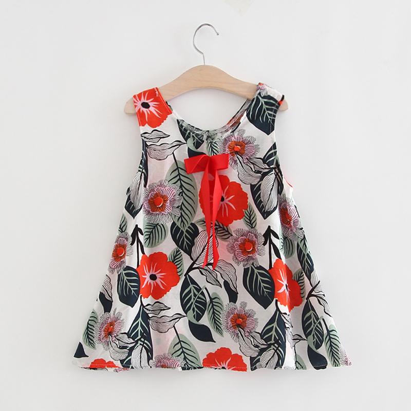 

Summer Dress For Baby Girl Sleeveless Floral Leaf Print Rincess Dresses Girl Bow Casual Baby Dress Princess And Wedding Ju6