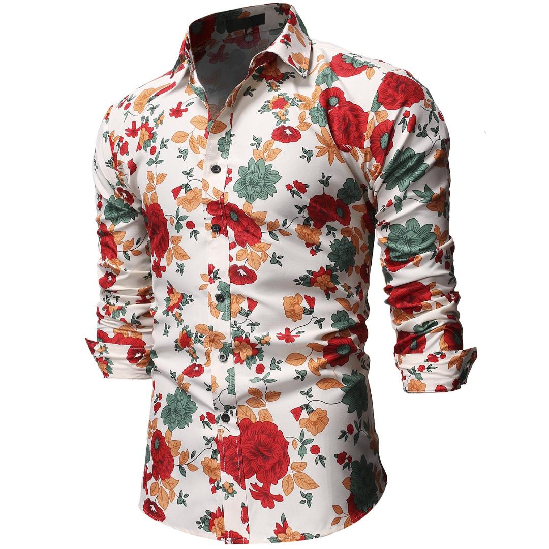 

Hawaiian Shirt for Male Flower pattern Slim fit New Red Pink Men's Casual Floral Shirt Stay Long sleeve Blouse Men, 5283-1311b-p25