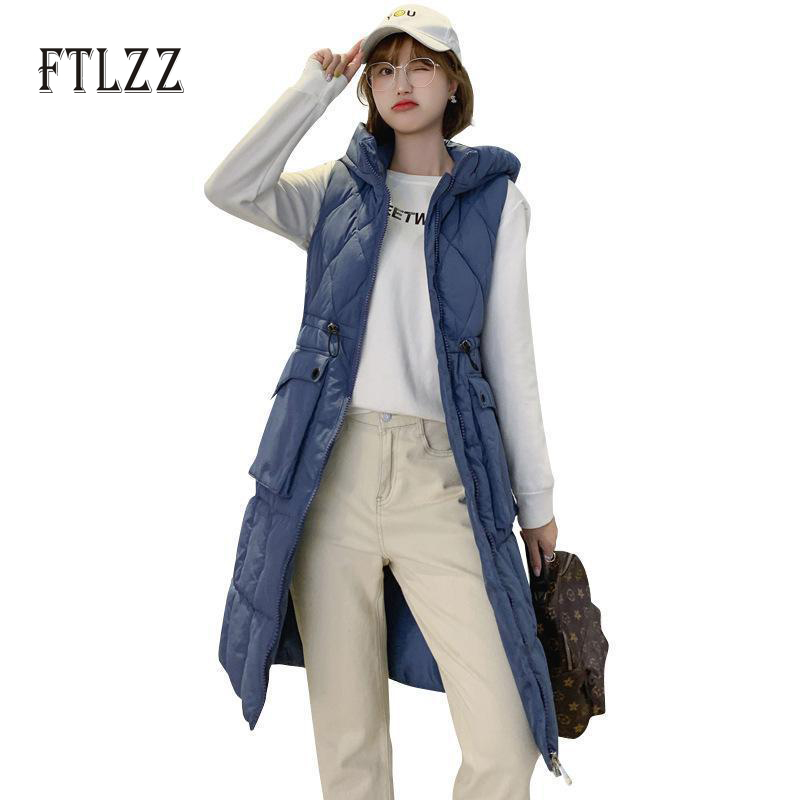 

2019 New fashion women vest jacket autumn winter warm thick sleeveless outerwear woman hooded medium long vest coats