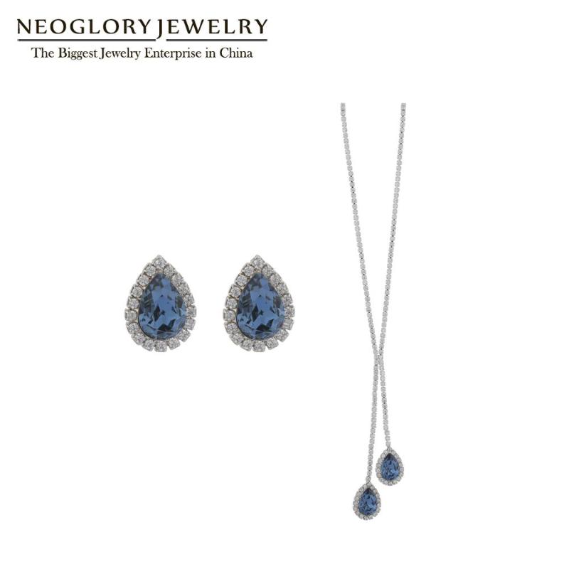 

Neoglory Embellished With Crystals From SWAROVISKI Jewelry sets For Women Water Drop Shape Tassel Necklace and Stud Earrings, As pic