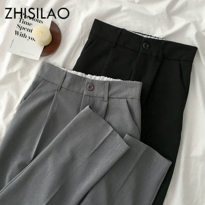

Formal Pants Women Elegant Office Ladies High Waist Loose Blazer Trousers Wide Leg Straight Pants Summer 2020 Work Wear Black