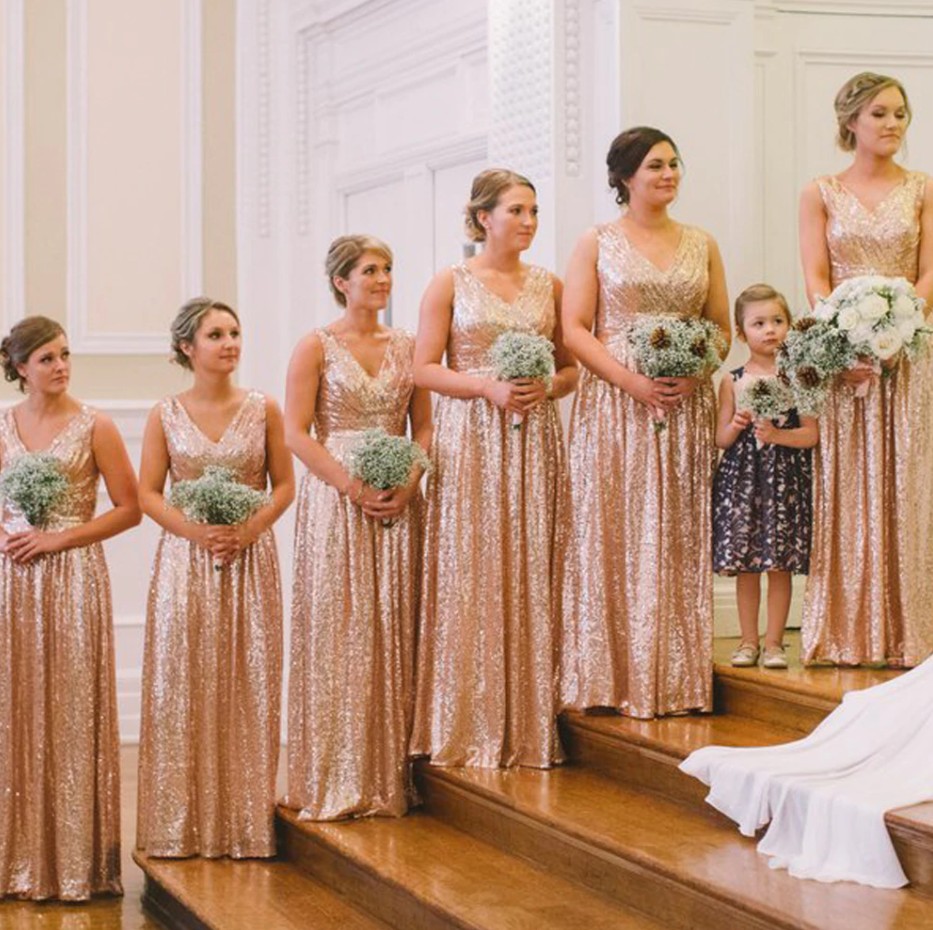 rose gold and burgundy bridesmaid dresses