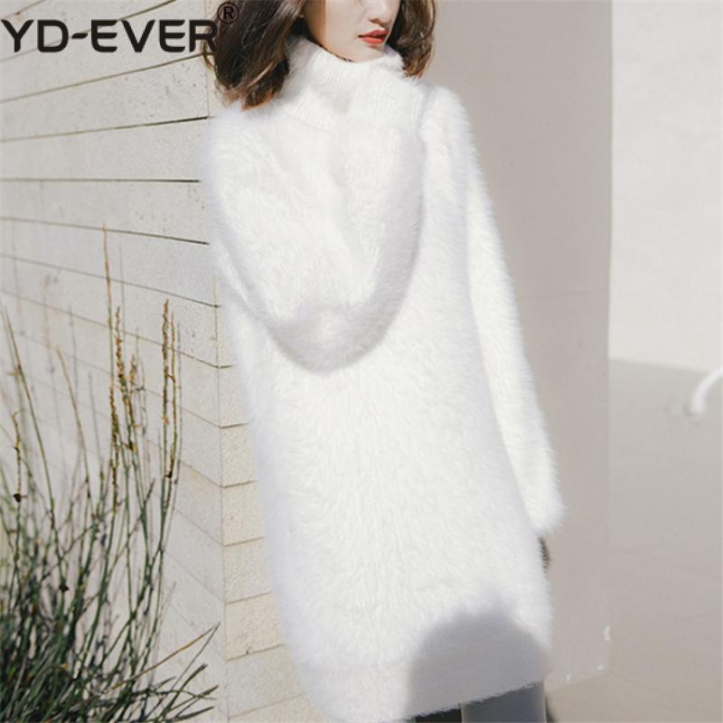 

2020 New Autumn Winter Women Sweaters Pullovers Turtleneck Fake Mink Cashmere Elegant Sweet Solid Tops SW8106, Pink