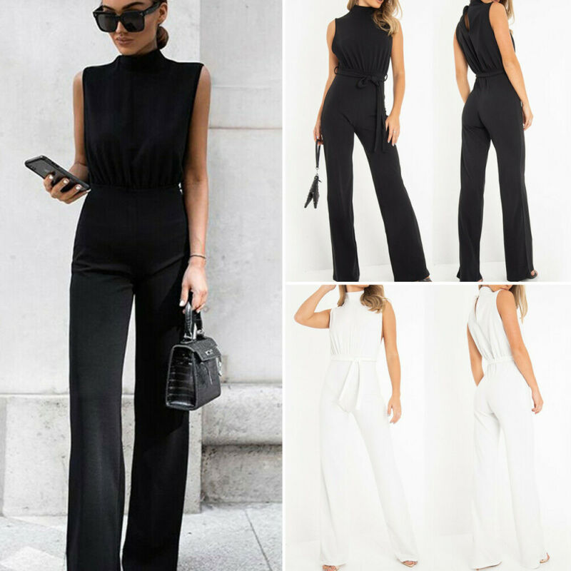 

Fashion Women' Lace Up Sleeveless Jumpsuit Bodycon Casual Playsuit Long Pants Trousers Romper Bodysuit, Black