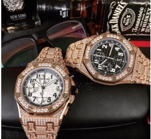 

2019 New Two-color All Diamond Watch Men's Watch 26215 or 26215BC Six-needle Multi-function Imported Sports 18K Rose Gold Super High Quality, Brown