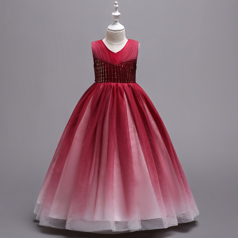 

Girls Dress 2020 New Summer Color Gradient Puffy Dresses for Girls Wedding Ball Gown Sequined High-end Princess Dress Kids Cloth, Photo color