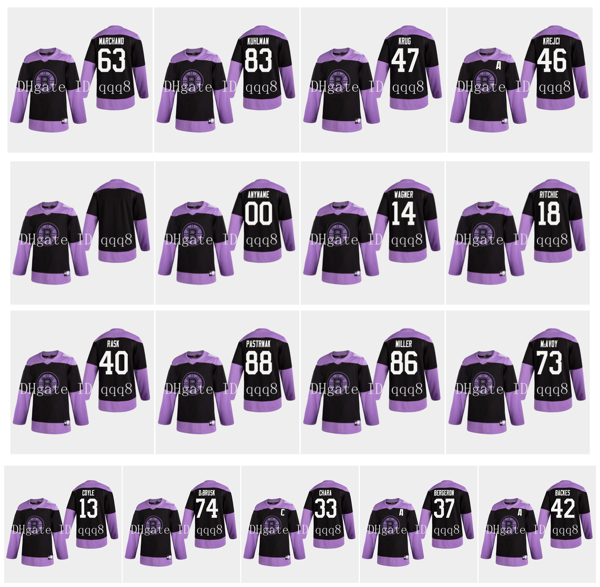 

Boston Bruins Fights Cancer Practice Jersey 37 Patrice Bergeron Zdeno Chara 63 Brad Marchand Krejci 40 Tuukka Rask 88 David Pastrnak Hockey, Black;red
