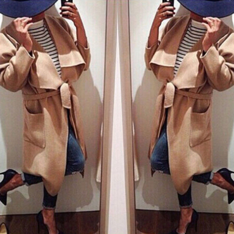 

Women Ladies Overcoat Outwear Slim Formal Cardigan Solid Coat Open Front Long Sleeve Camel Wool Jacket