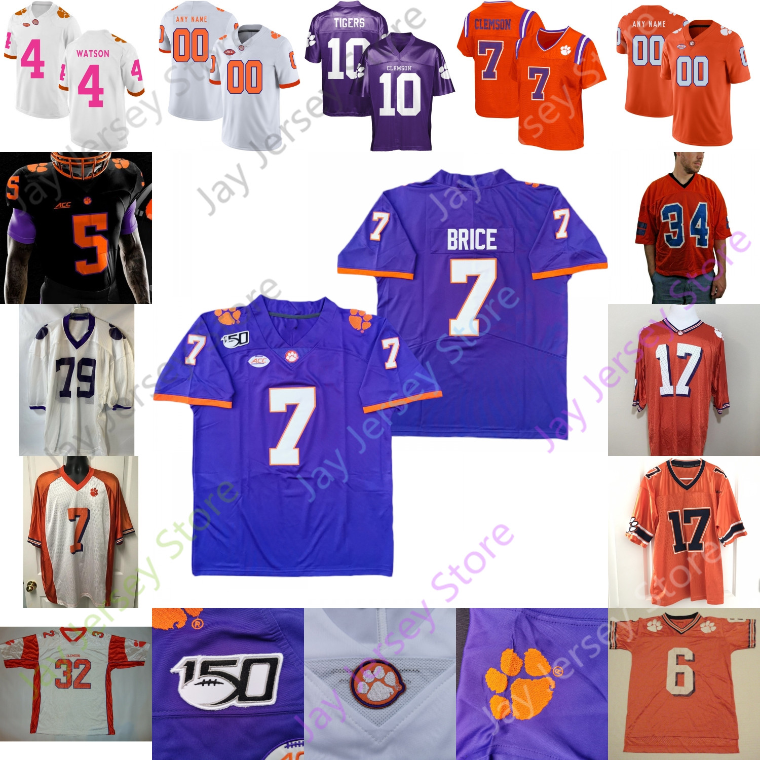 

Custom Clemson Football Jersey NCAA College Joe Ngata James Skalski Watkins Watson Renfrow Bryant Ferrell Lawson Hopkins C.J. Spiller Perry, Orange white