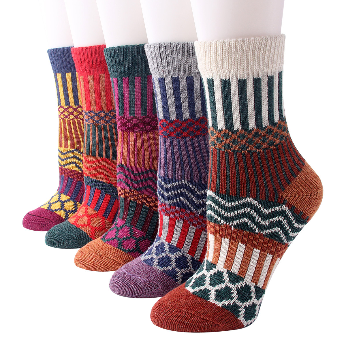 

5 Pack Womens Wool Socks Fuzzy Thick Heavy Thermal Winter Warm Cute Soft Cotton Crew Socks for Cold Weather, Multi