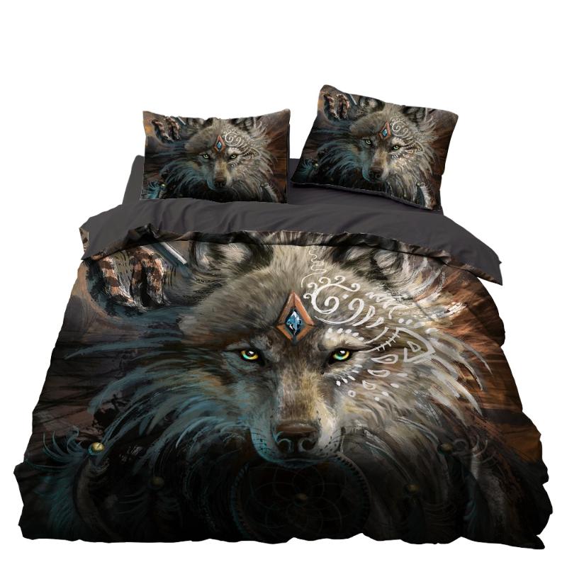 

Wolf Totem Bedding Set Bedroom Decor Doona Quilt Cover Black Background Hypoallergenic 1PC Duvet Cover with Pillowcase, 053
