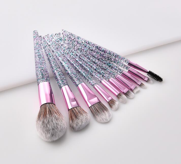 

Glitter crystal handle makeup brushes set 10pcs brush tools & accessories for eyeshadow blush cosmetics DHl Free