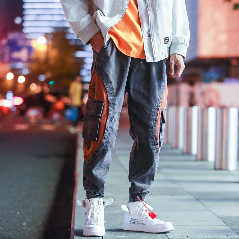 

Men Harajuku Pockets Streetwear Joggers Pants 2020 Overalls Men Casual Cargo Pants Male Vintage Harem Hip Hop 5XL, Black and red