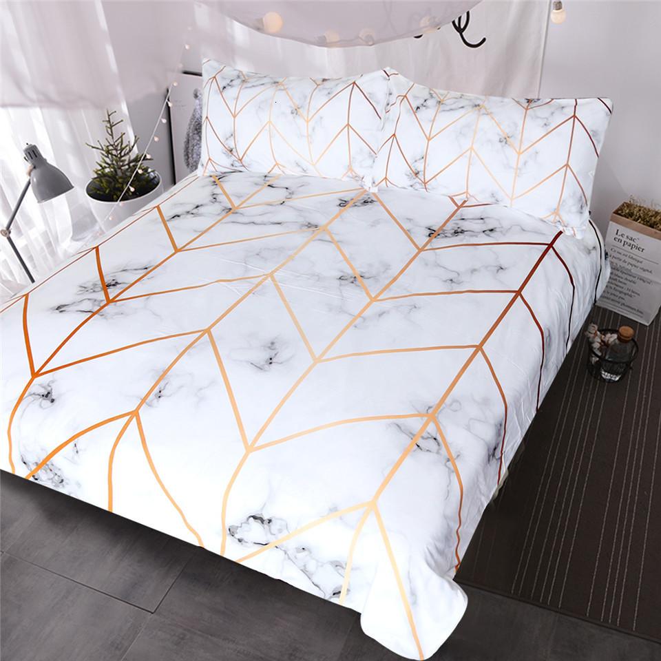 Marble Texture Bedding Set Black White Golden Duvet Cover Set
