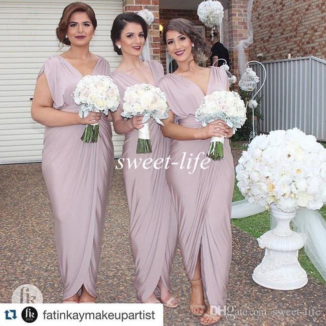 

Long Sexy Plus Size Bridesmaid Dresses Sheath Ankle Length Split Deep V Neck 2020 Maid of Honor Formal Evening Gown Party Dress