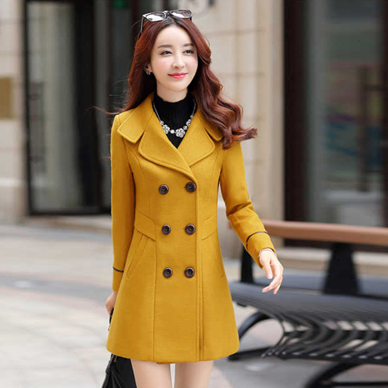 

Joineles Korean Style Autumn Winter Women Wool Coats Single Breasted Lapel Office Female Outwear Slim Casual Plus Size 3xl Coats, Khaki