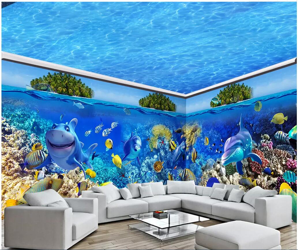 

3d wallpaer custom photo Summer underwater world dolphin full house wall living room home decor 3d wall murals wallpaper for walls 3 d, M2