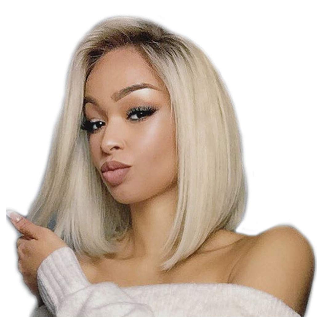 

Ombre Blonde Wig for Black Women Side Part Short Straight Bob Wig Heat Resistant Synthetic Fiber Hair Cosplay Party Full Wig (Gold)