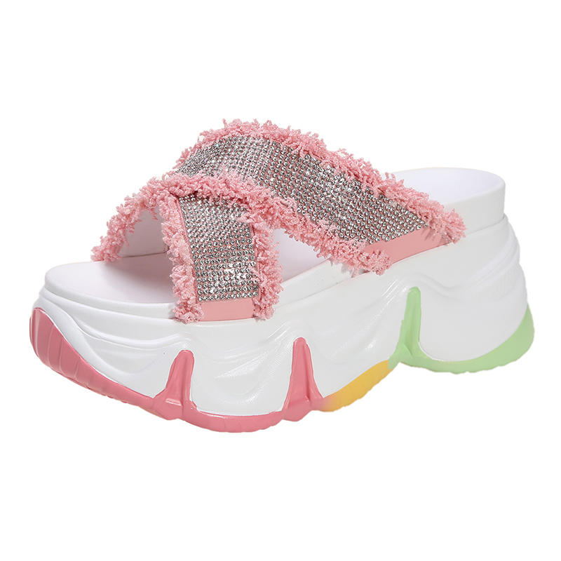 

Summer Fashion Ladies Platform Slippers Women 8CM Heels Outside Flip-Flops Breathable Sandals Colorful Woman Bling Casual Shoes, Yellow