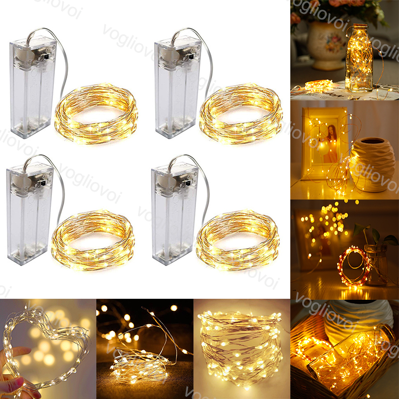 

LED Strings Copper Silver Wire 1M 2M 3M Holiday Lighting For Fairy Christmas Tree Garland Wedding Party Decoration EUB