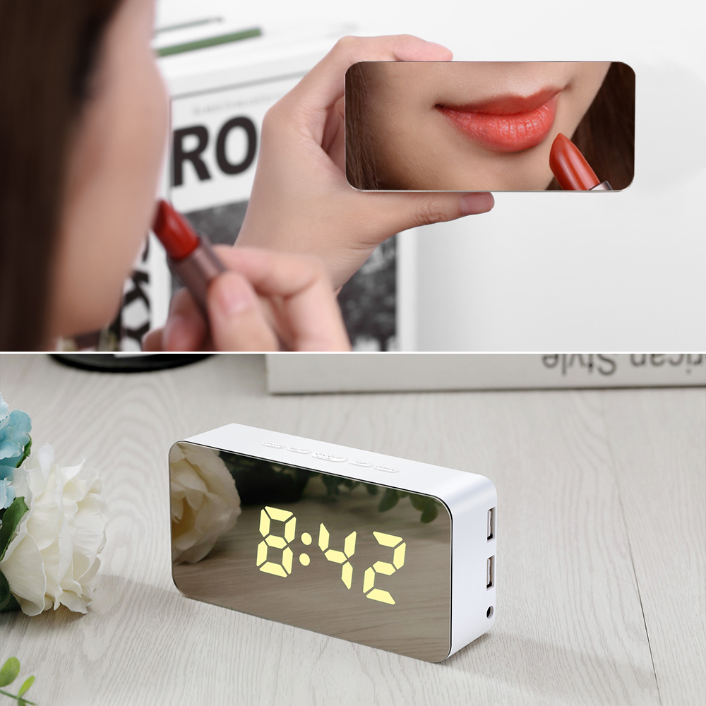 

RGB LED Mirror Alarm Clock USB/Battery Powered Desktop Digital Alarm Clock Adjustable Luminance Snooze Function