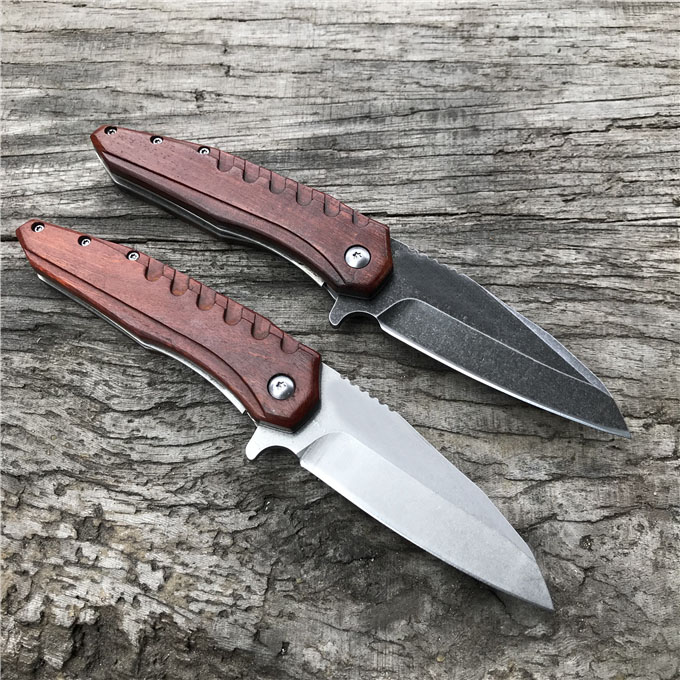 

2019 New Flipper Folding Knife D2 Steel Stone Wash / Satin Blade Ebony Handle Ball Bearing EDC Pocket Knives Gift Knife