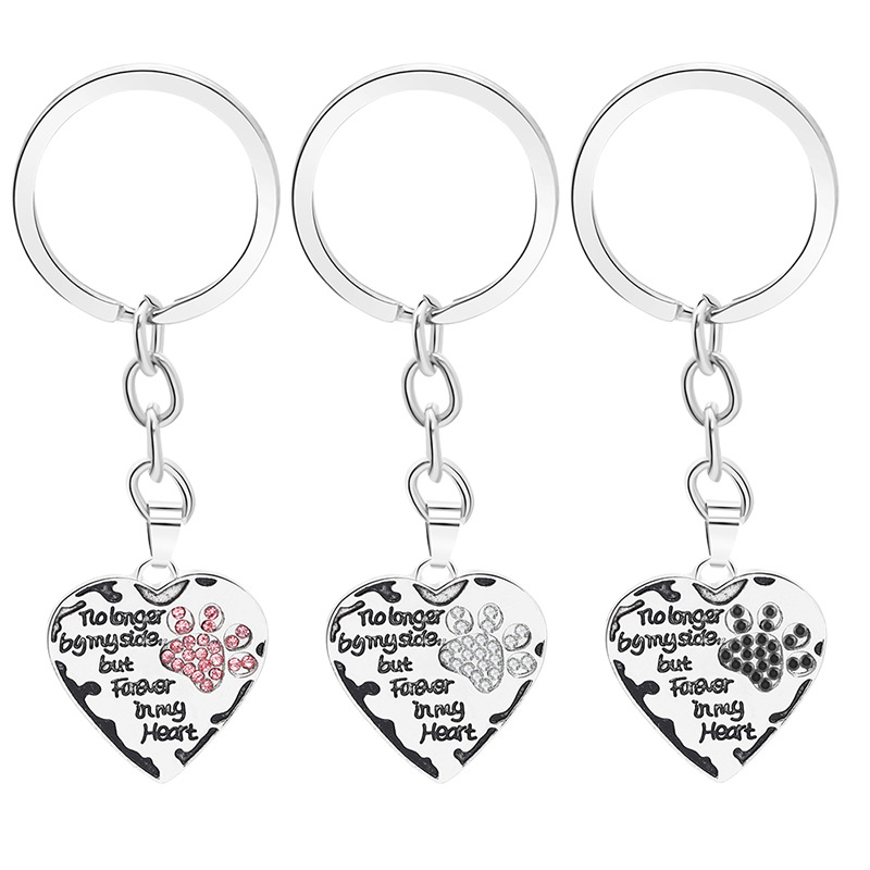 

No Longer By My Side But Forever In My Heart Paw Heart Keychains Pet Animal Lovers Memorial Friend Key Rings Fashion Accessories